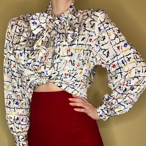 Alfred Dunner abstract blouse with neck tie